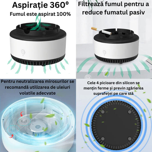 Scrumiera electrica inteligenta ,cu aspiratie, alimentare baterii AA
