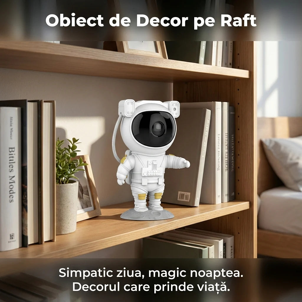 Proiector Galaxy Astronaut cu 7 Efecte de Nebuloase și Stele, Telecomandă, Timer, Design 360°, Alb