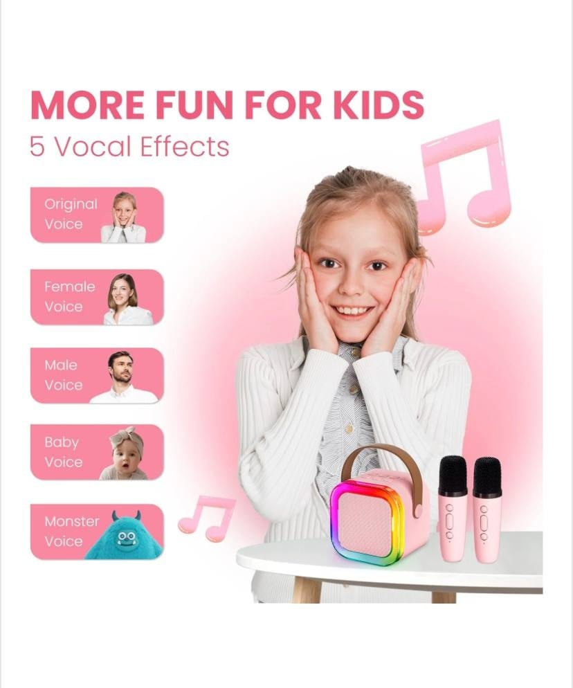 Boxa Karaoke cu 2 Microfoane pentru Copii, Roz
