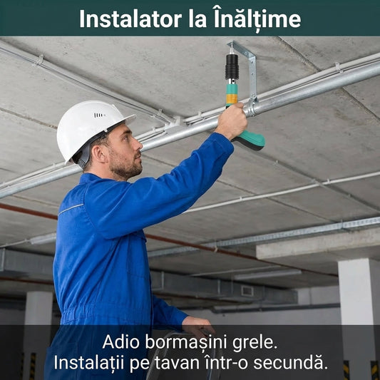 Pistol de Bătut Cuie în Beton + 50 Cuie - Putere Ajustabilă 3 Trepte & Amortizor Zgomot (Fără Aer/Curent)