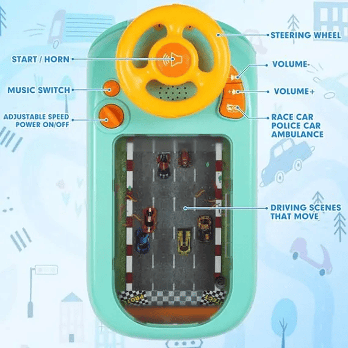 Volan interactiv pentru copii 3+, jucărie cu lumini, sunete