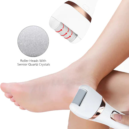 Pila electrica pentru picioare cu indepartare eficienta a calusurilor, rezistent la apa, pentru calcaie crapate si piele uscata, ideal in pedichiura medicala, baterie durabila, ecran LCD, Set cu accesorii incluse, Alb.