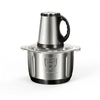Tocător Electric Multifuncțional 5L (Inox) - Mașină de Tocat Carne & Blender Legume, Bol XXL & Lame Oțel