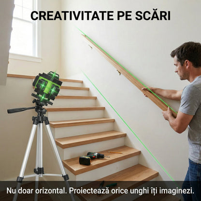 Nivelă Laser 4D Profesională cu 16 Linii - Autonivelare, Control App & Trepied 150cm Inclus
