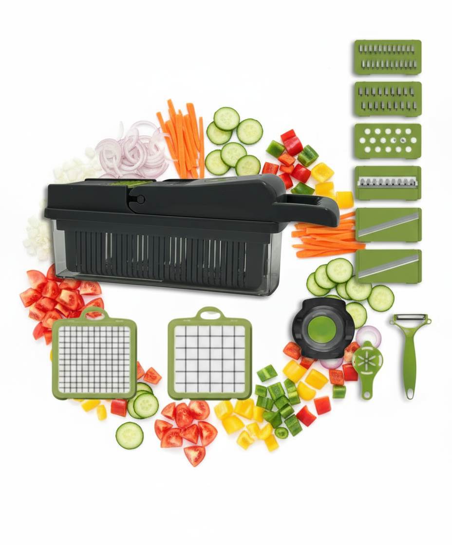 Razatoare  Multifunctionala 2 in 1 pentru legume si fructe, 16 de piese