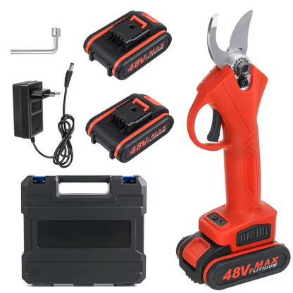Foarfecă Electrică de Grădină cu 2 Acumulatori 48V (5000mAh) - Kit Complet Tăiere Crengi & Cutie Transport