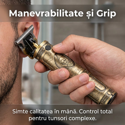 Mașină de Tuns și Contur , Wireless, Lame T-Blade Oțel Inoxidabil, Autonomie 120 min, Design Vintage Gold