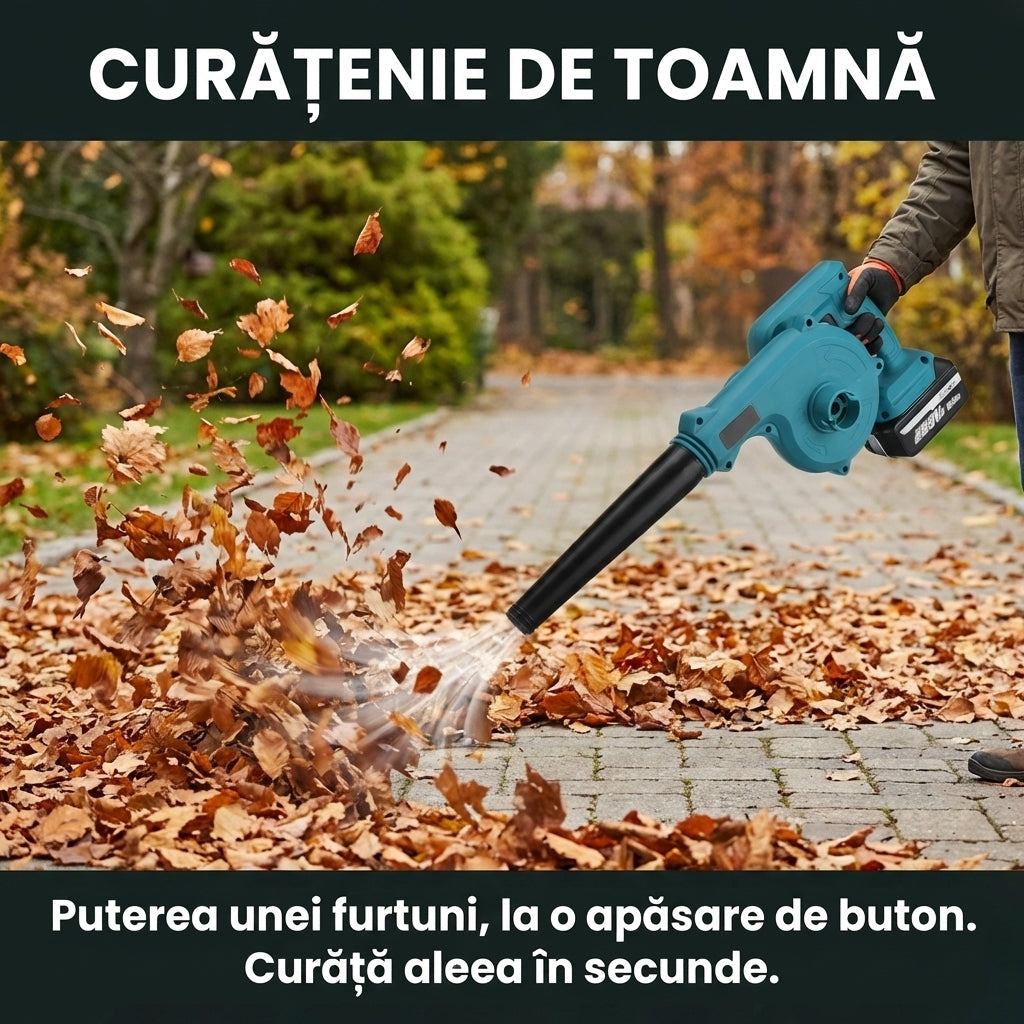 Suflantă & Aspirator 2-în-1 pe Acumulatori 48V - Putere 1080W, 19.000 RPM, Set Complet cu 2 Baterii