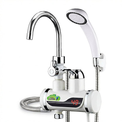 Robinet Electric Instant 3000W cu Încălzitor și Duș Inclus, Afișaj LCD, Rotire 360°, Montare Ușoară pe Chiuvetă, Alb/Crom