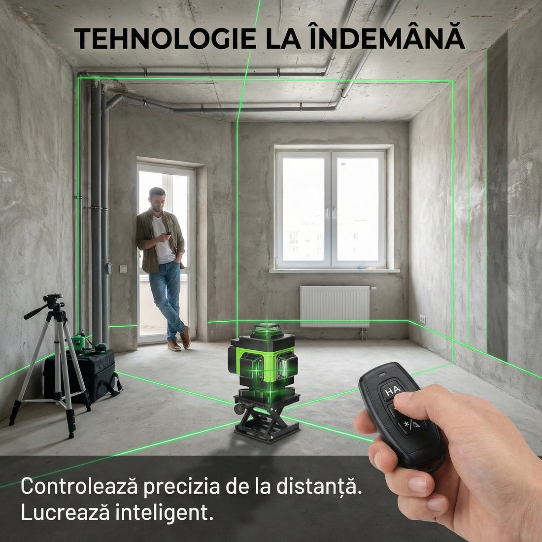 Nivelă Laser 4D Profesională cu 16 Linii - Autonivelare, Control App & Trepied 150cm Inclus