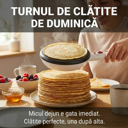 Aparat Electric de Făcut Clătite (Crepes) Fără Ulei - Putere 800W, Diametru 20cm & Design Fără Fir (Wireless)