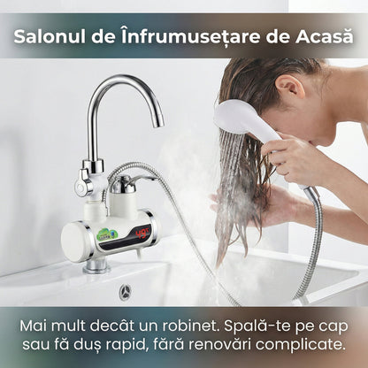Robinet Electric Instant 3000W cu Încălzitor și Duș Inclus, Afișaj LCD, Rotire 360°, Montare Ușoară pe Chiuvetă, Alb/Crom
