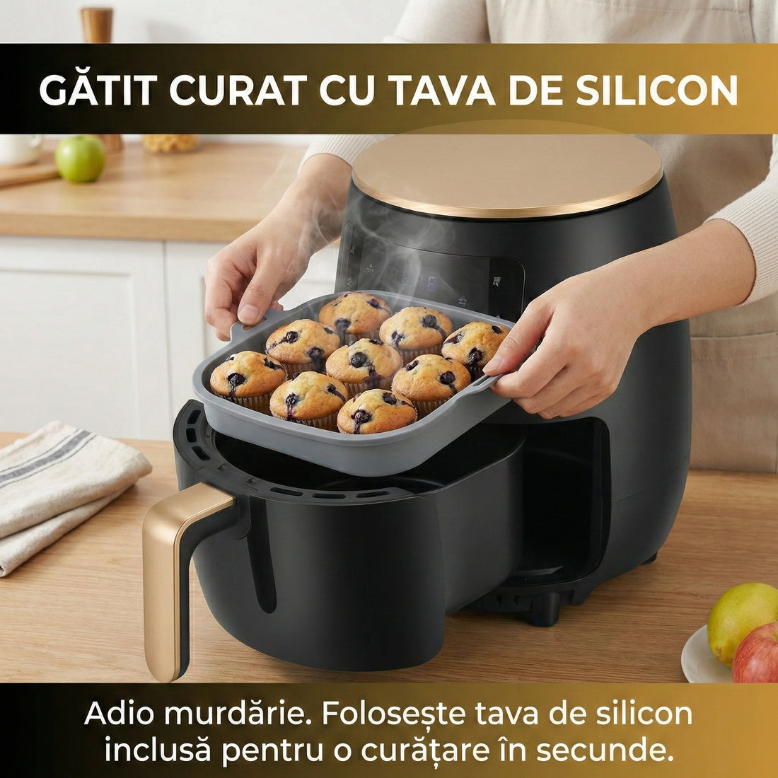 Friteuză cu Aer Cald (Air Fryer) Digitală 6L, 2400W, Funcție Coacere