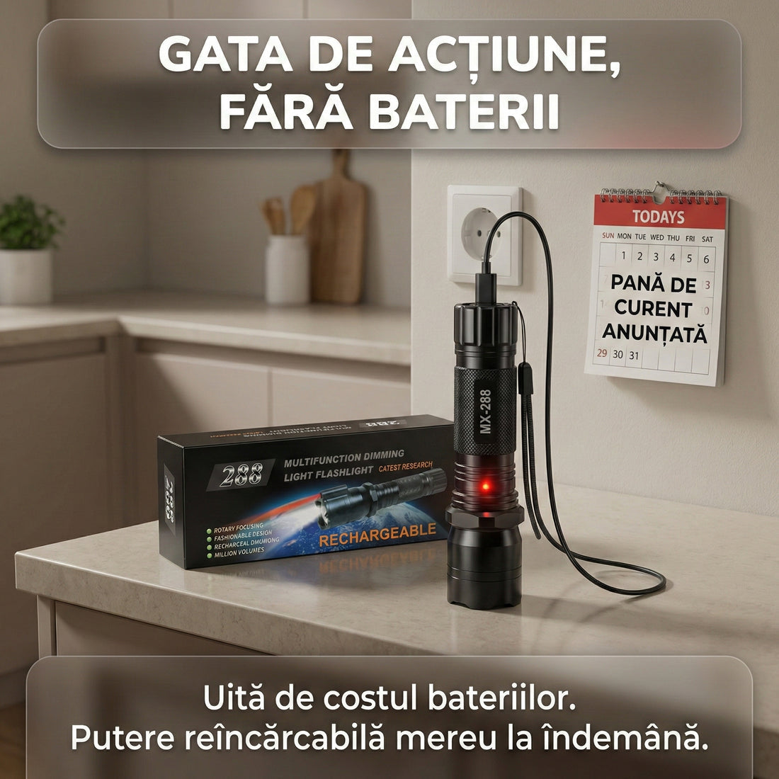 Lanternă LED de Mână Multifuncțională 3-în-1 cu Laser Roșu, Reîncărcabilă, Rezistentă la Șocuri și Apă, Acumulator Inclus