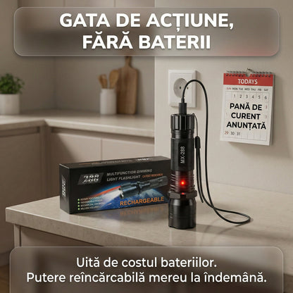 Lanternă LED de Mână Multifuncțională 3-în-1 cu Laser Roșu, Reîncărcabilă, Rezistentă la Șocuri și Apă, Acumulator Inclus