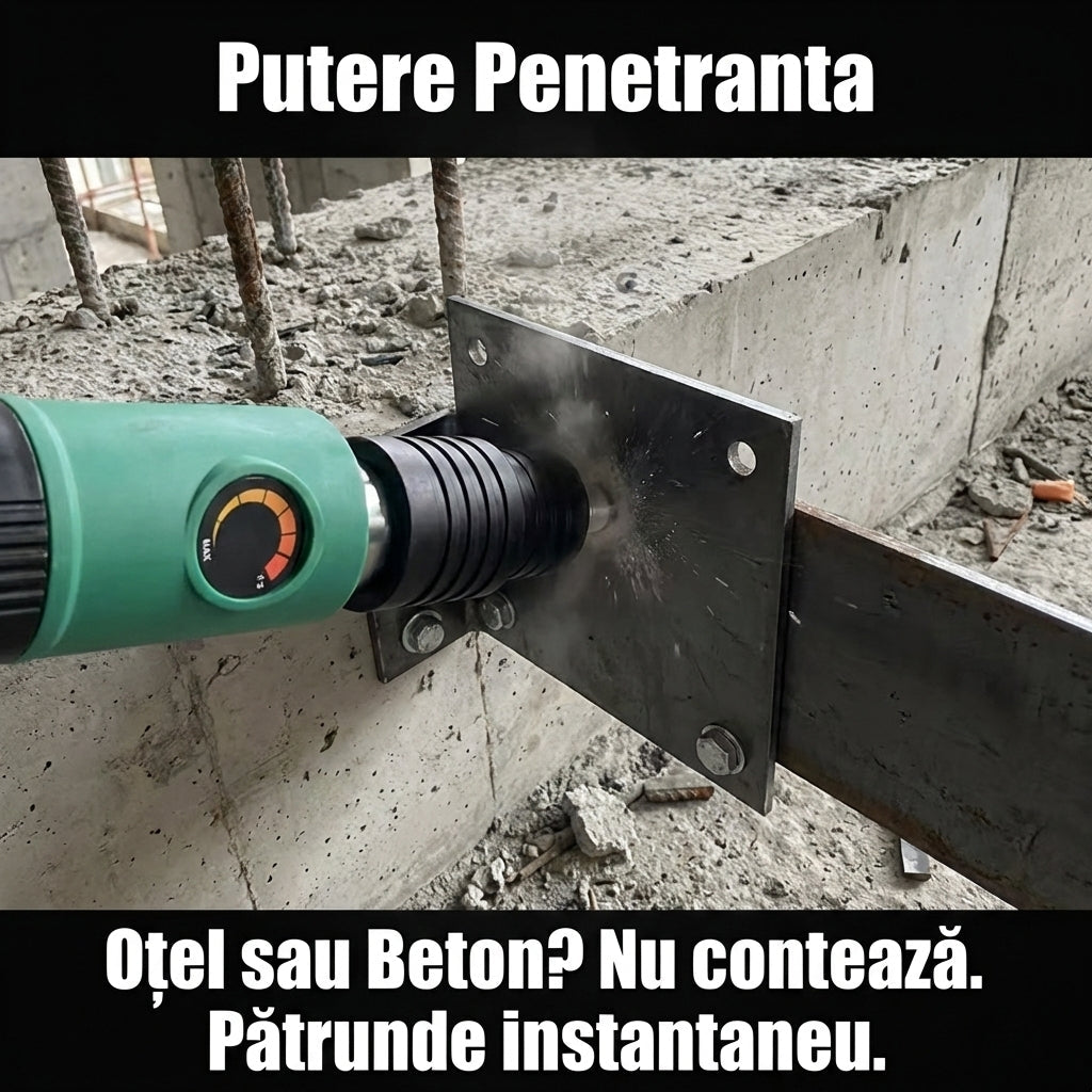 Pistol de Bătut Cuie în Beton  + 50 Cuie - Putere Ajustabilă 3 Trepte & Amortizor Zgomot (Fără Aer/Curent)