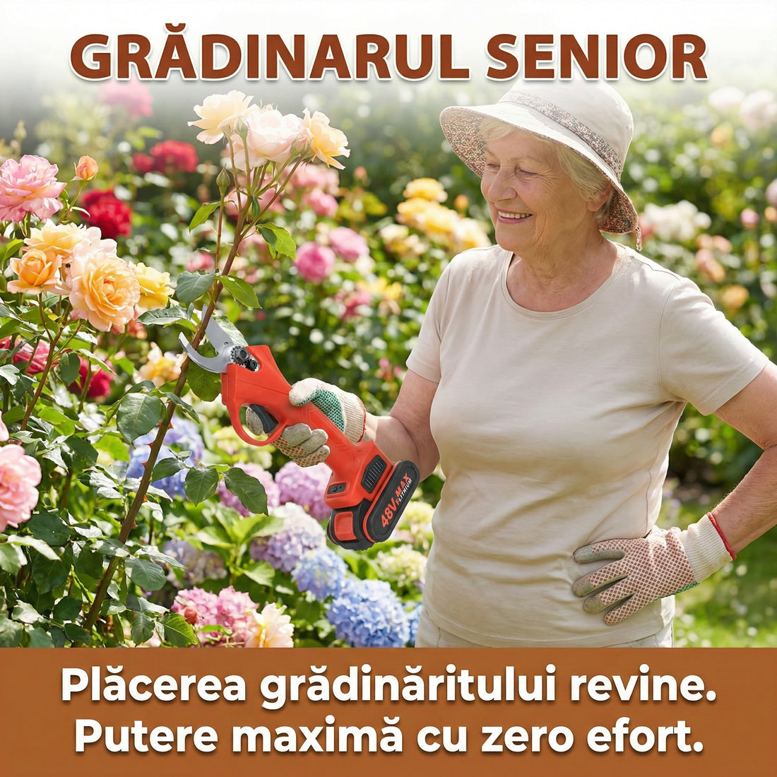 Foarfecă Electrică de Grădină cu 2 Acumulatori 48V (5000mAh) - Kit Complet Tăiere Crengi & Cutie Transport