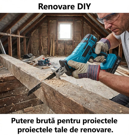 Fierăstrău Sabie Reciproc cu 2 Acumulatori 48V - Tăiere Lemn & Metal, 4000RPM + 4 Lame Incluse