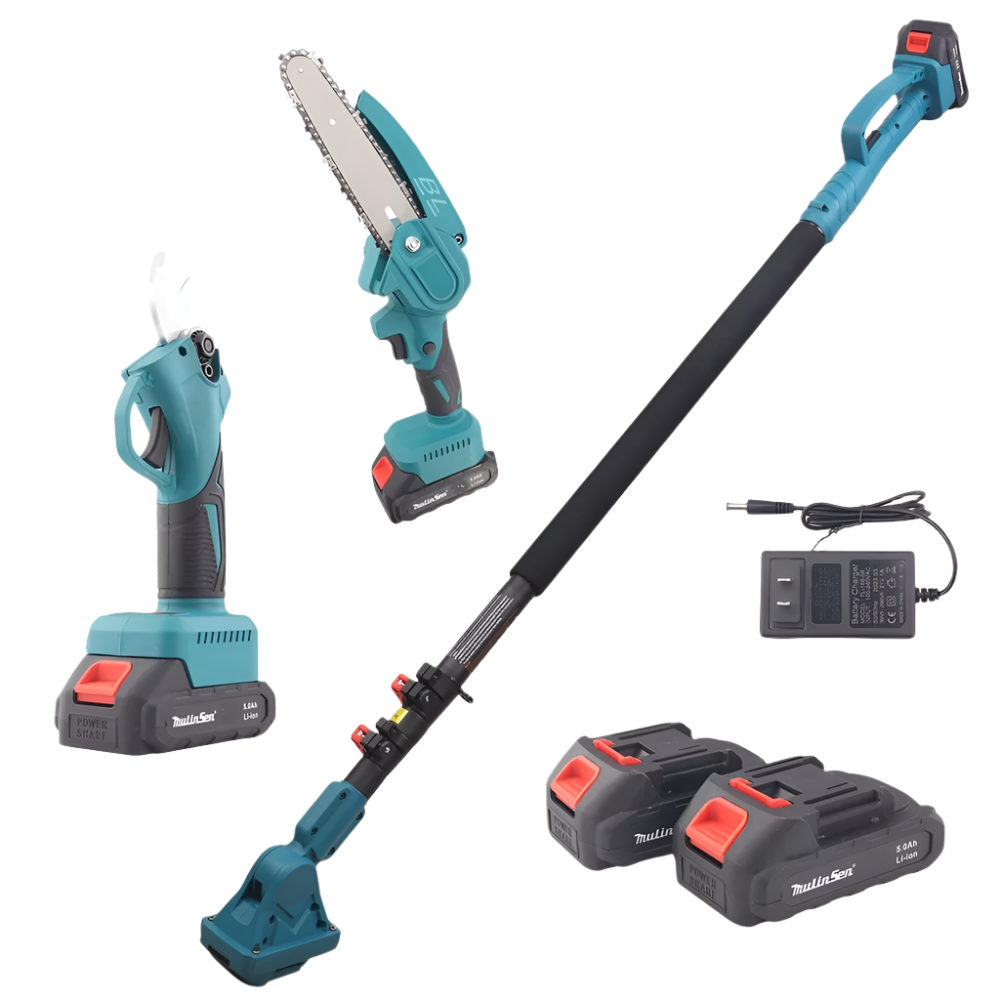 Set Grădinărit 2-în-1: Mini Drujbă Telescopică & Foarfecă Electrică - 2 Acumulatori 48V, Lamă 15cm & Motor Brushless
