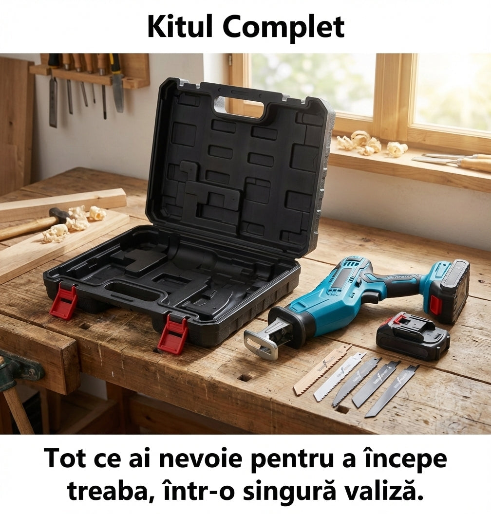 Fierăstrău Sabie Reciproc cu 2 Acumulatori 48V - Tăiere Lemn & Metal, 4000RPM + 4 Lame Incluse