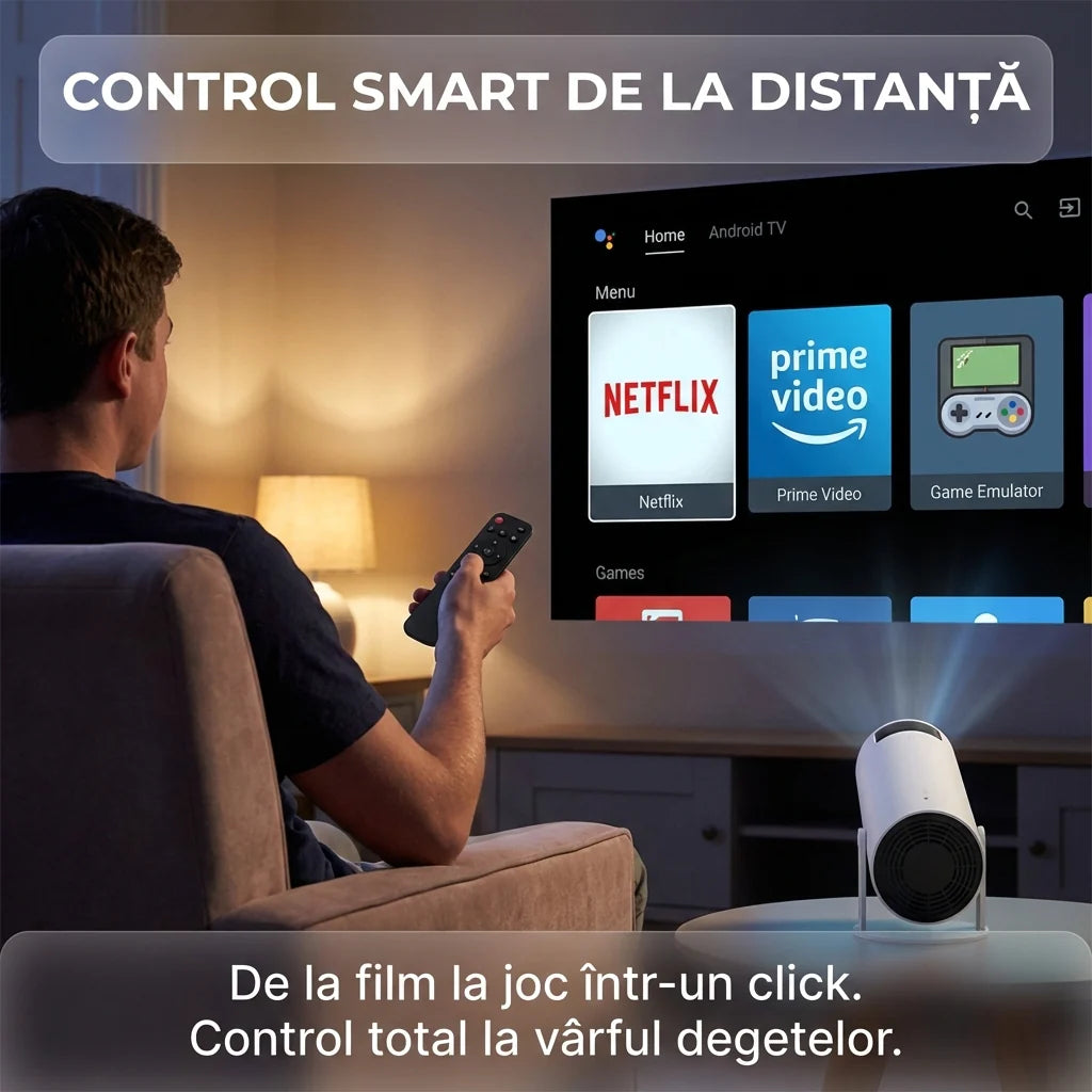 Consolă de Jocuri HD cu Proiector Portabil X10 PLUS, Android 11.0, 120 ANSI Lumeni, WiFi 5G, Include 2 Controllere, Alb