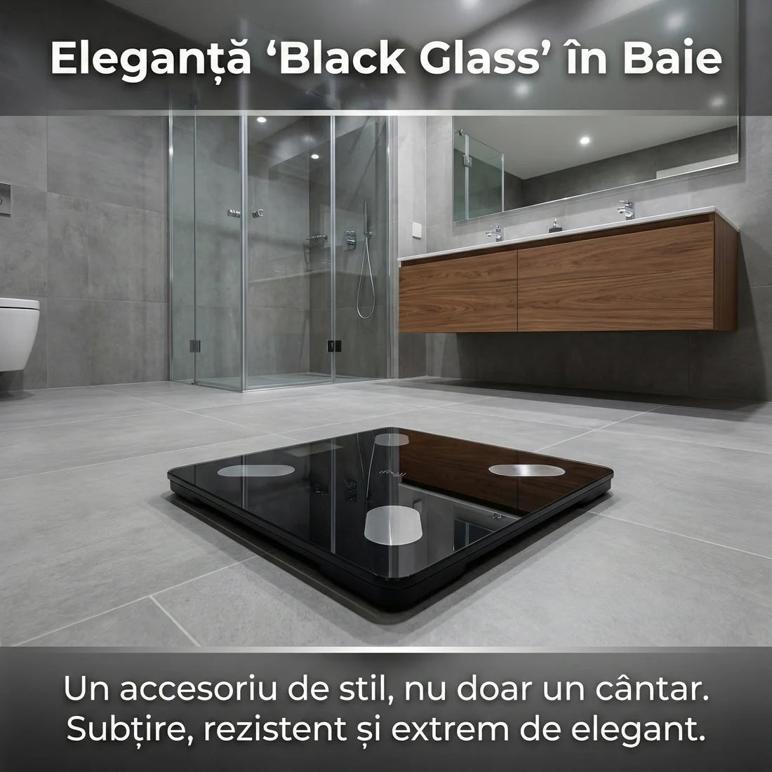 Cântar Corporal Smart Digital cu Bluetooth, Sticlă Securizată, Monitorizare prin Aplicație, Capacitate 180kg, Negru