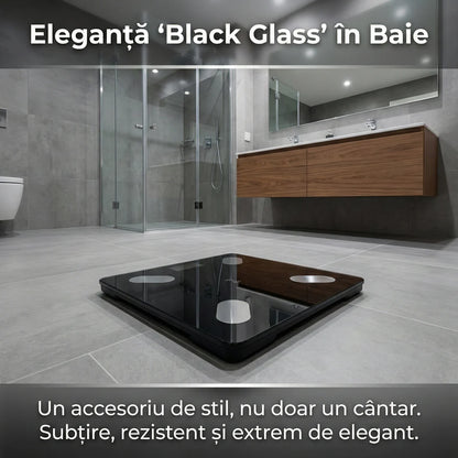 Cântar Corporal Smart Digital cu Bluetooth, Sticlă Securizată, Monitorizare prin Aplicație, Capacitate 180kg, Negru