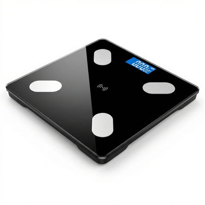 Cântar Corporal Smart Digital cu Bluetooth, Sticlă Securizată, Monitorizare prin Aplicație, Capacitate 180kg, Negru