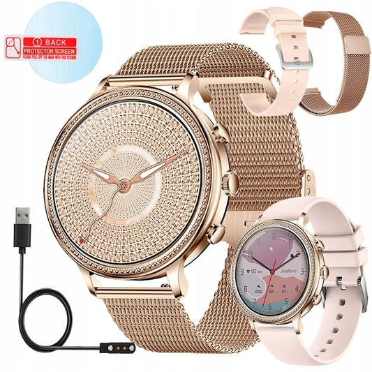 Ceas Smartwatch Damă – Smart Lady Gold - Curea Metalica + Curea Silicon Rose