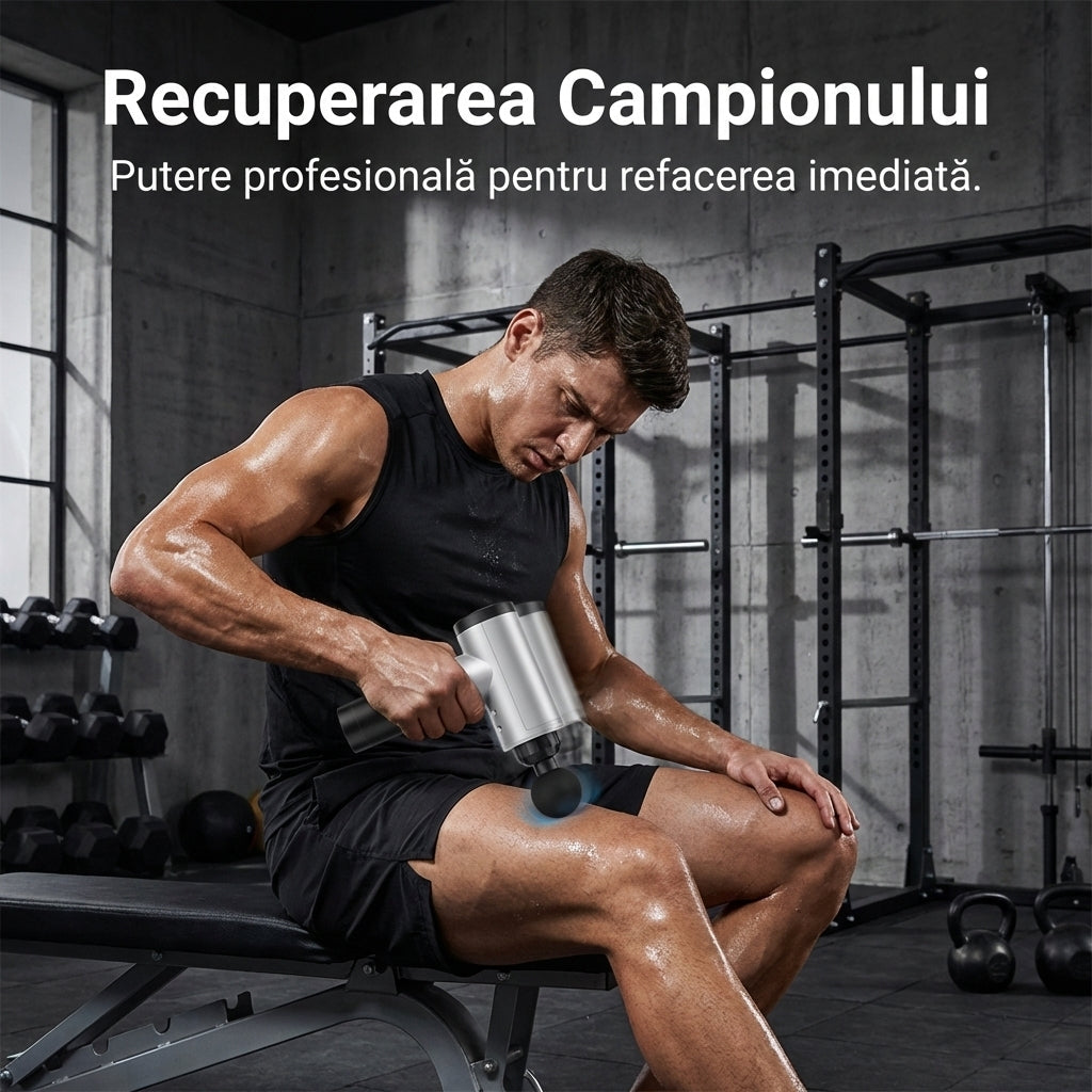 Pistol de Masaj Profesional - Terapie prin Vibrații pentru Recuperare Musculară & Mobilitate