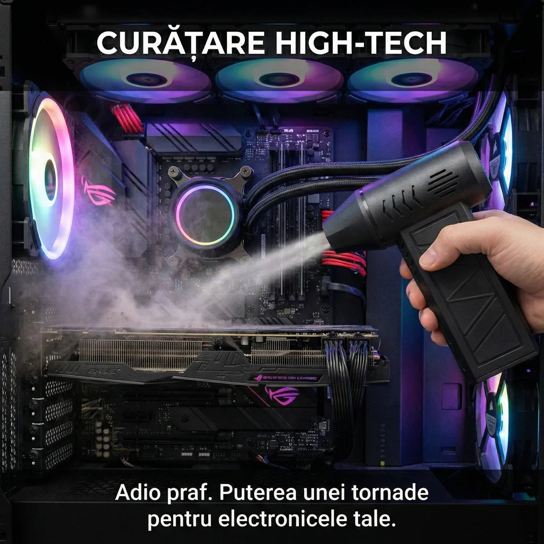 Suflantă Turbo "Jet Fan" Portabilă 110.000 RPM - Viteză Aer 42m/s, Motor Brushless & 4 Trepte Viteză, Acumulator Inclus