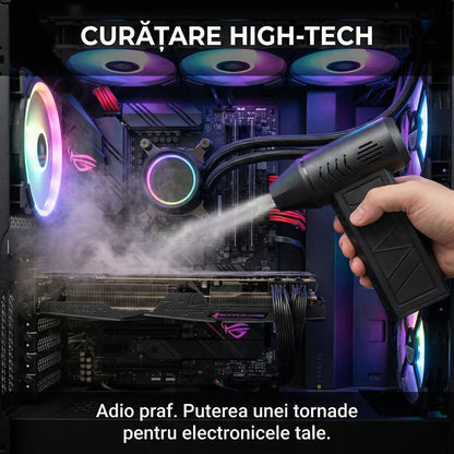 Suflantă Turbo "Jet Fan" Portabilă 110.000 RPM - Viteză Aer 42m/s, Motor Brushless & 4 Trepte Viteză, Acumulator Inclus