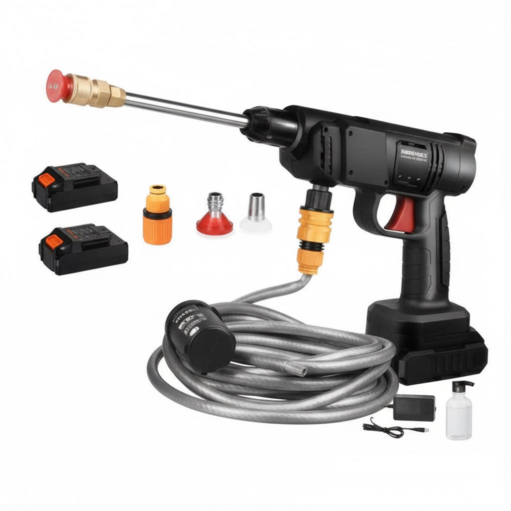 Aparat de Spălat cu Presiune 48V, 25 Bari, 8L/min, cu Acumulator și Kit Complet.