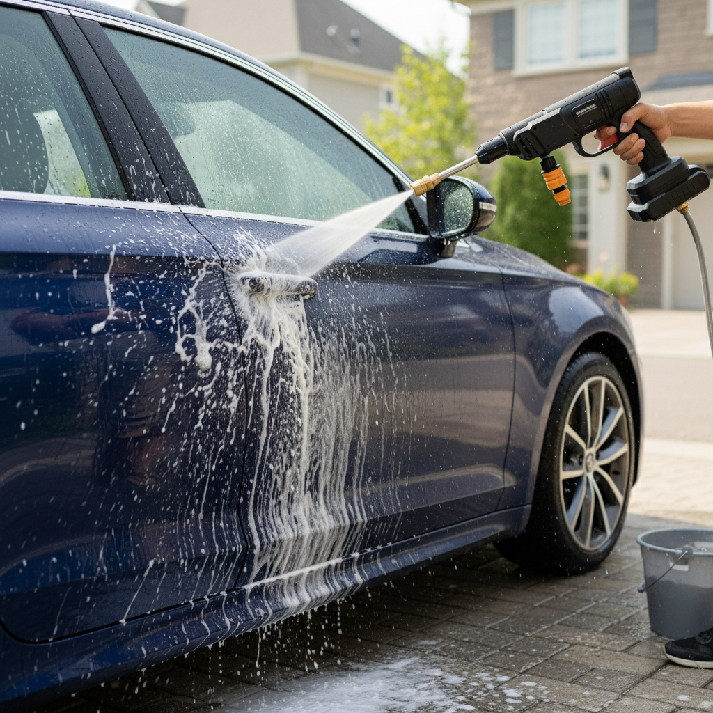 Aparat de Spălat cu Presiune 48V, 25 Bari, 8L/min, cu Acumulator și Kit Complet.