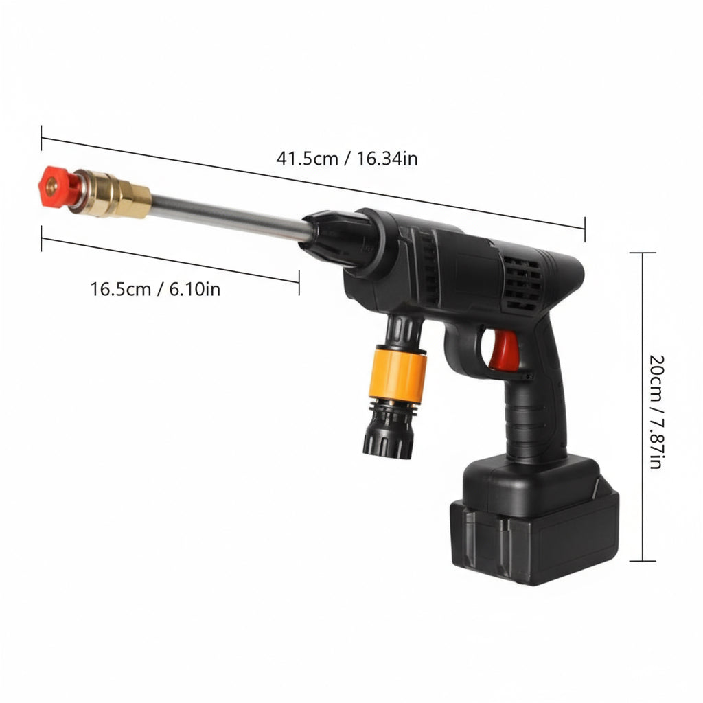 Aparat de Spălat cu Presiune 48V, 25 Bari, 8L/min, cu Acumulator și Kit Complet.