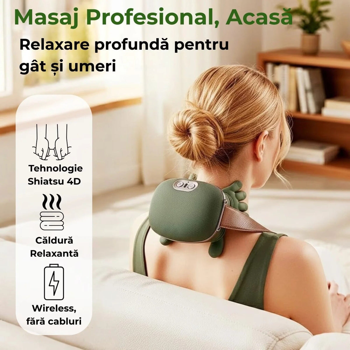Aparat Masaj Cervical 4D cu Încălzire – Masaj Tip Mâini Reale