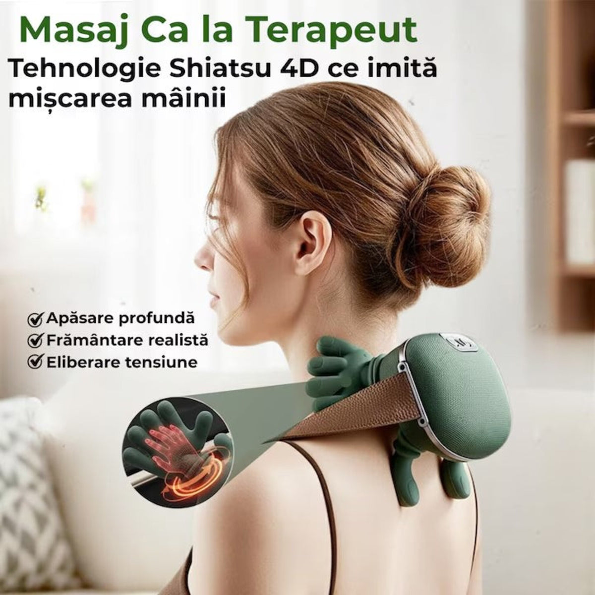Aparat Masaj Cervical 4D cu Încălzire – Masaj Tip Mâini Reale