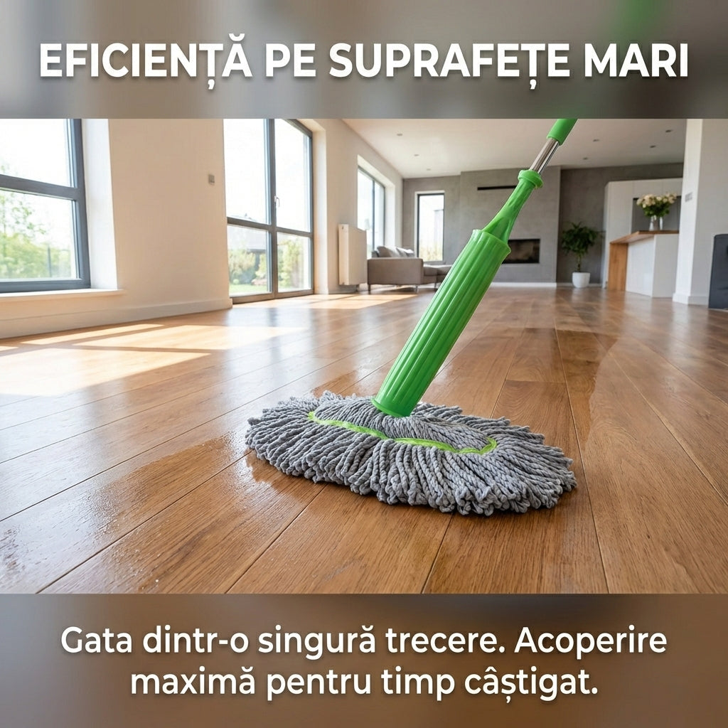 Mop Uriaș cu Stoarcere Automată 360°, Microfibră Ultraabsorbantă, Sistem Fără Găleată, Mâner Telescopic, Verde