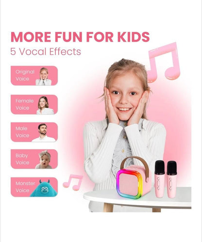 Boxa Karaoke cu 2 Microfoane pentru Copii, Roz