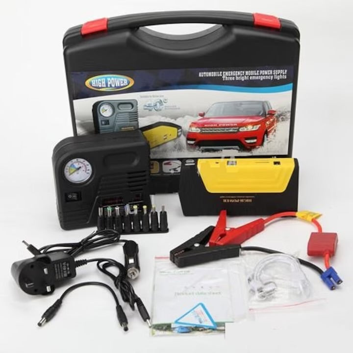 Starter Auto Portabil - Jump Starter 68800mAh cu Compresor Aer