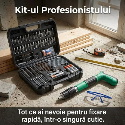 Pistol de Bătut Cuie în Beton  + 50 Cuie - Putere Ajustabilă 3 Trepte & Amortizor Zgomot (Fără Aer/Curent)