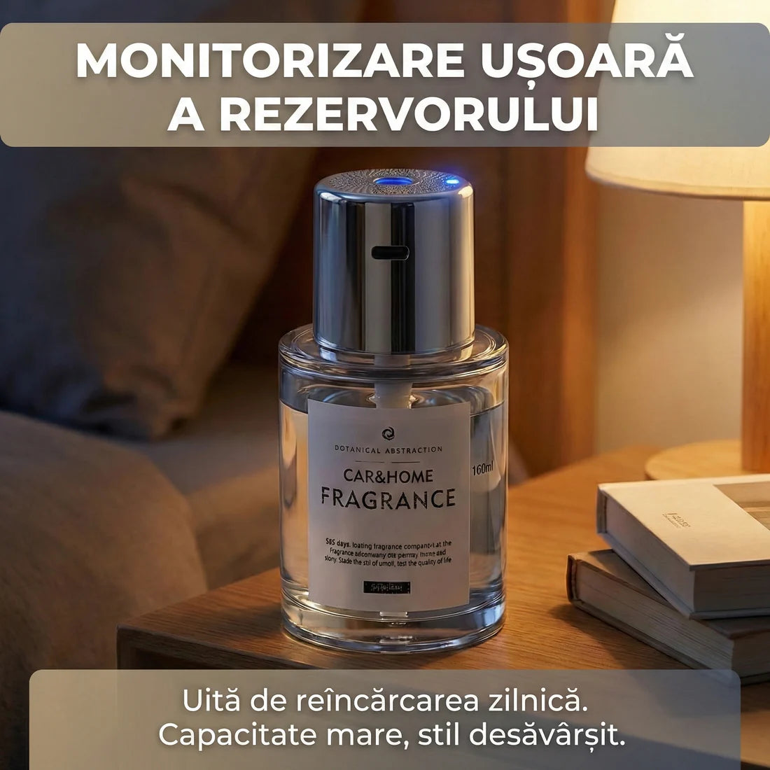 Difuzor Odorizant Automat 160ml pentru Auto și Casă, Acumulator Reîncărcabil, 5 Trepte de Intensitate, Aromaterapie Portabilă