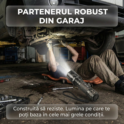 Lanternă LED de Mână Multifuncțională 3-în-1 cu Laser Roșu, Reîncărcabilă, Rezistentă la Șocuri și Apă, Acumulator Inclus