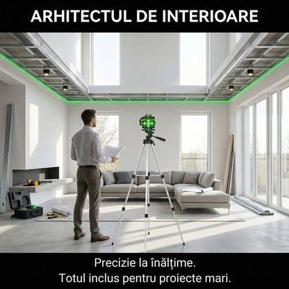 Nivelă Laser 4D Profesională cu 16 Linii - Autonivelare, Control App & Trepied 150cm Inclus