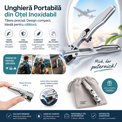 Unghieră Portabilă din Oțel Inoxidabil –  Design Profesional,Tăiere Precisă, Perfect  pentru Călătorii și uz zilnic