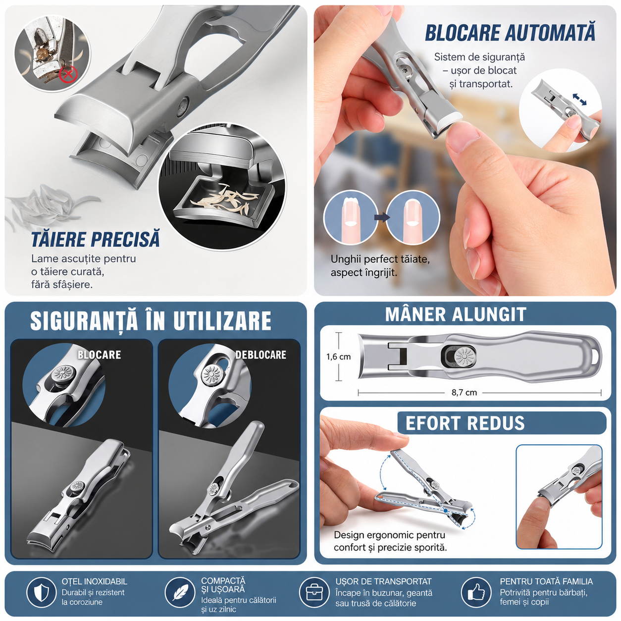 Unghieră Portabilă din Oțel Inoxidabil –  Design Profesional,Tăiere Precisă, Perfect  pentru Călătorii și uz zilnic