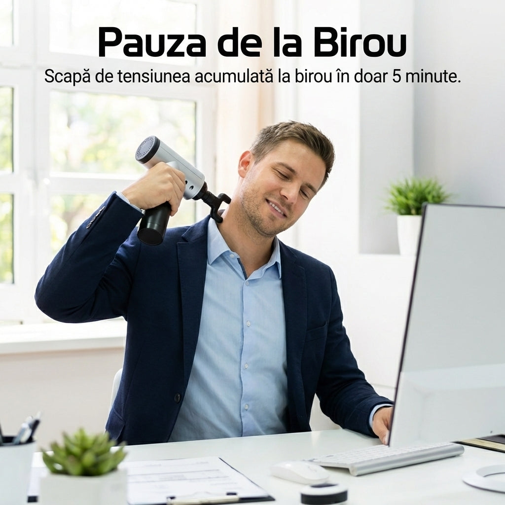 Pistol de Masaj Profesional - Terapie prin Vibrații pentru Recuperare Musculară & Mobilitate