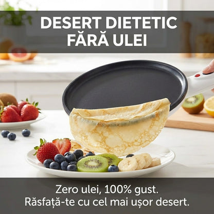 Aparat Electric de Făcut Clătite (Crepes) Fără Ulei - Putere 800W, Diametru 20cm & Design Fără Fir (Wireless)