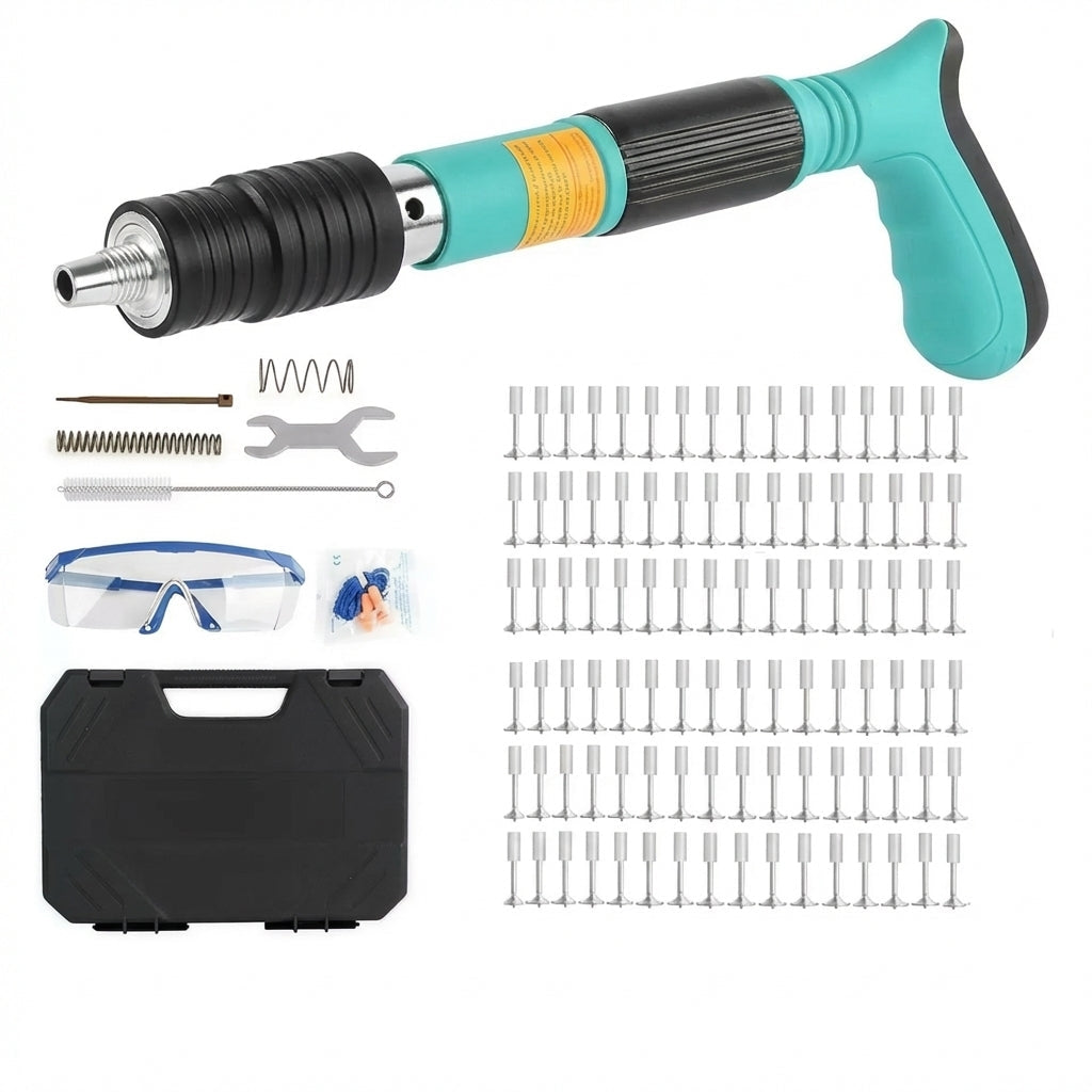 Pistol de Bătut Cuie în Beton  + 50 Cuie - Putere Ajustabilă 3 Trepte & Amortizor Zgomot (Fără Aer/Curent)