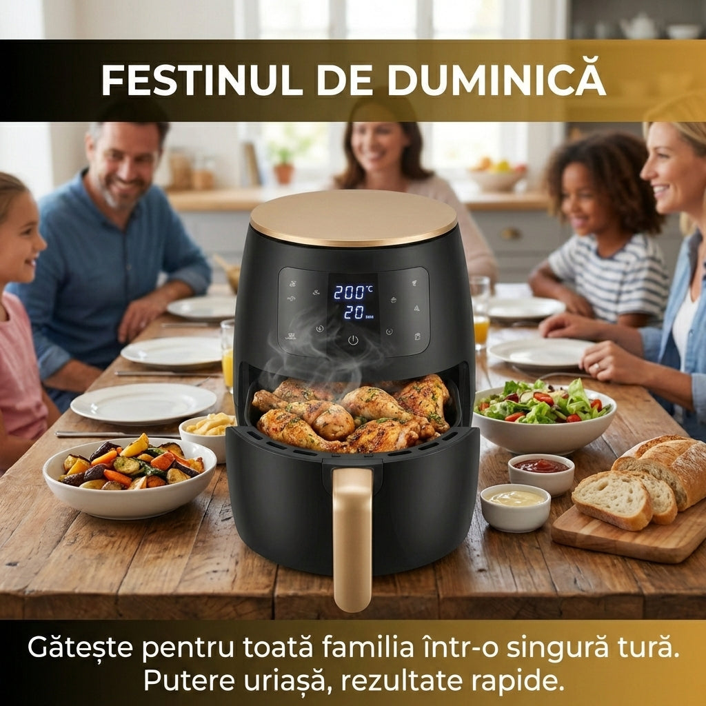 Friteuză cu Aer Cald (Air Fryer) Digitală 6L, 2400W, Funcție Coacere